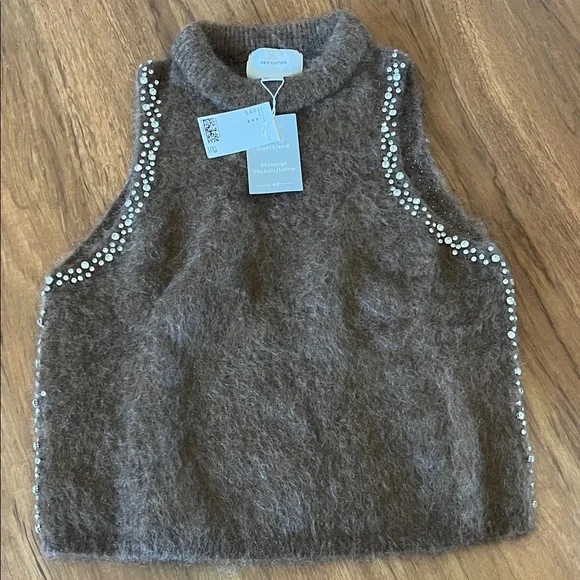H&M edition Brown Fuzzy mohair Sleeveless Top with diamond Accents - Picture 1 of 1